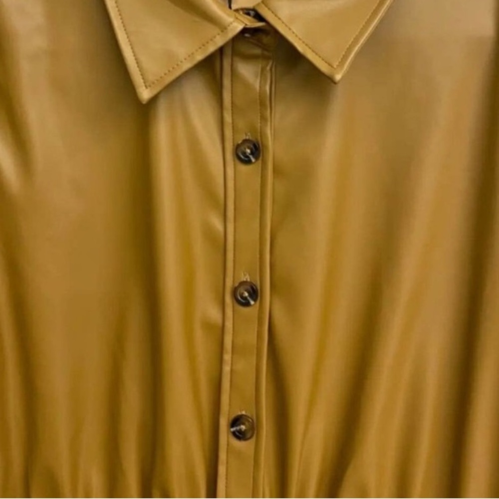 Who What Wear Brown Button-Down Faux Leather  Midi Dress, Size: Medium - Picture 3 of 4